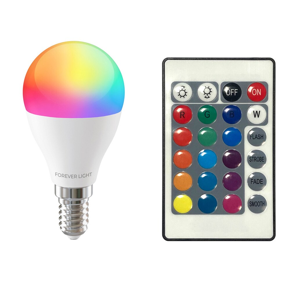 LED-pære RGB E14 G45 5W 500lm 4000K med fjernbetjening