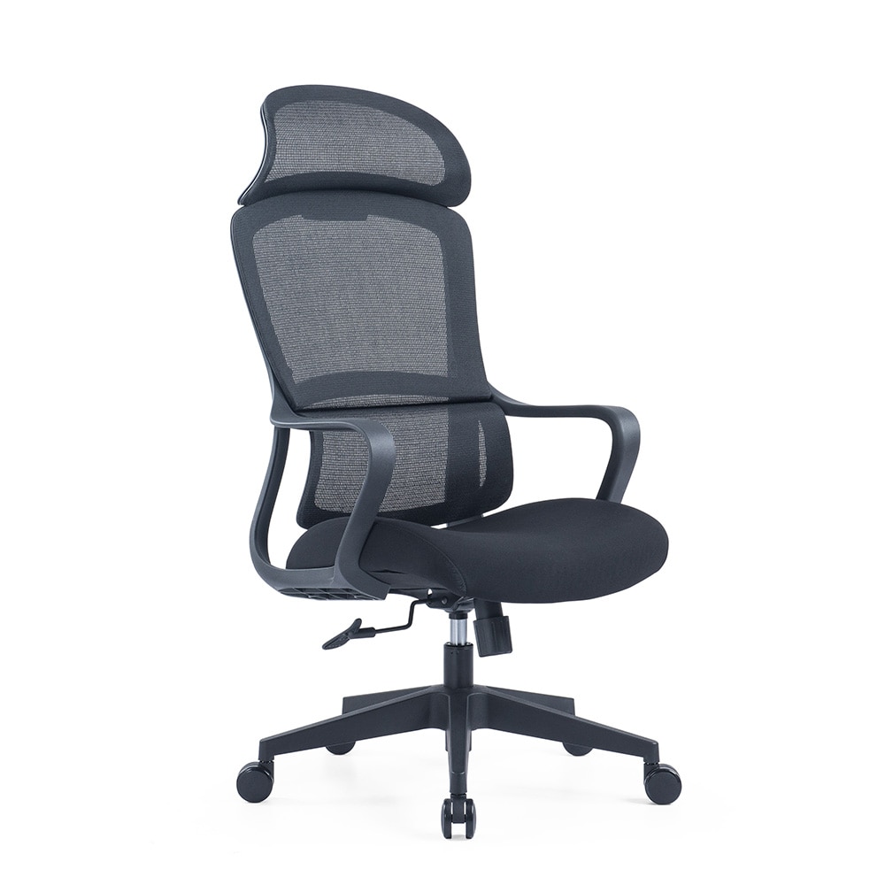 Højdejusterbar skrivebordsstol med nakkestøtte - Svart