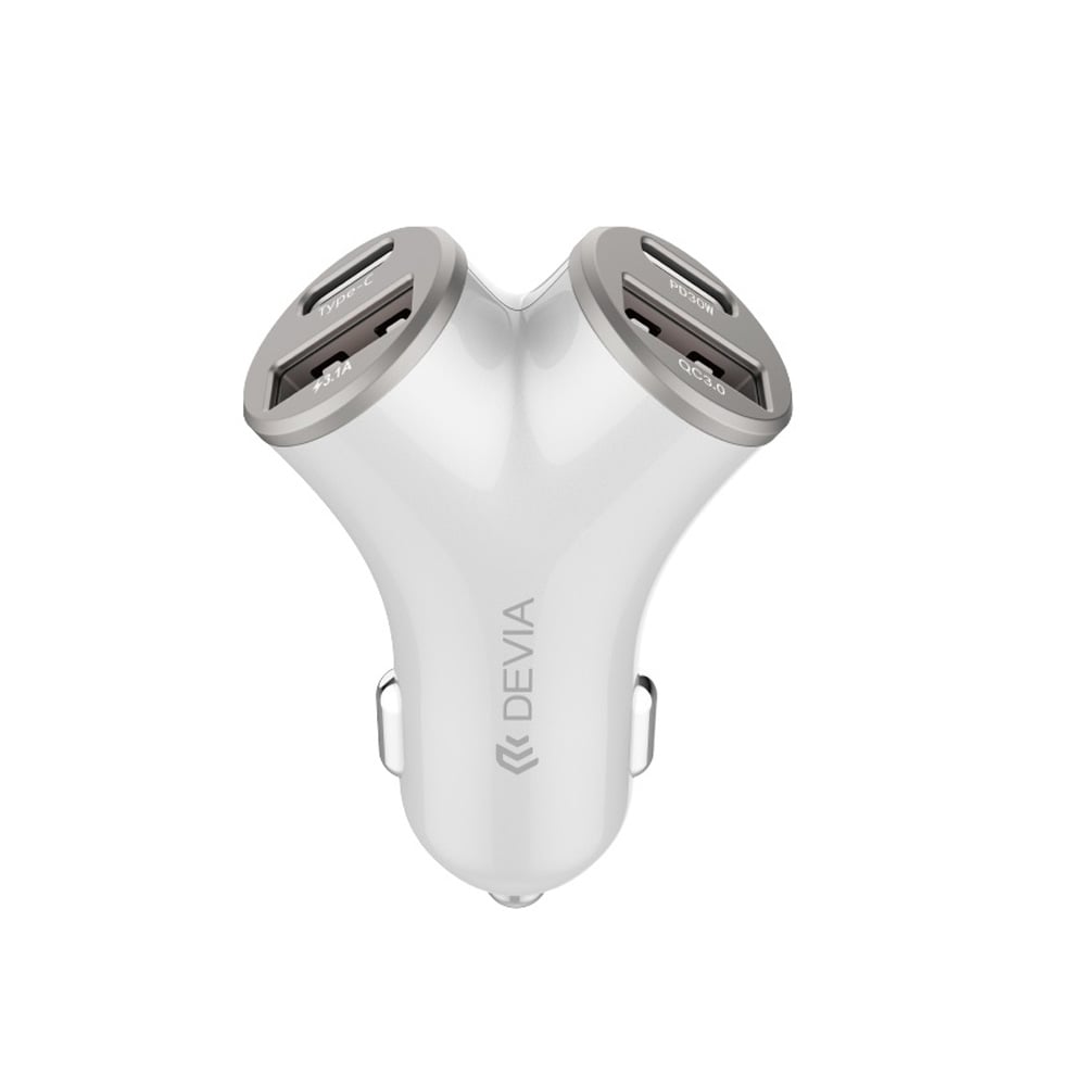 Devia Dobbelt biloplader med PD 48W 2x USB 2x USB-C - Sølv