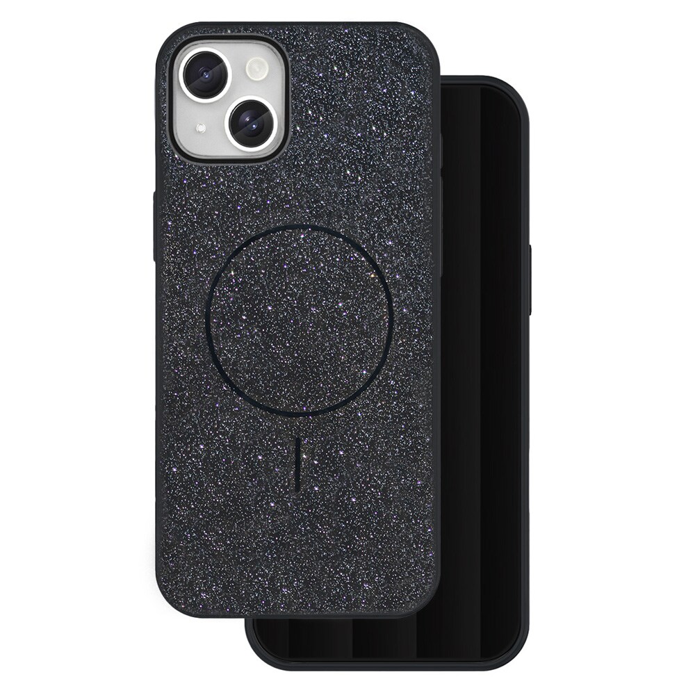 Glitrende skal til iPhone 14 med MagSafe og metalknapper - Svart