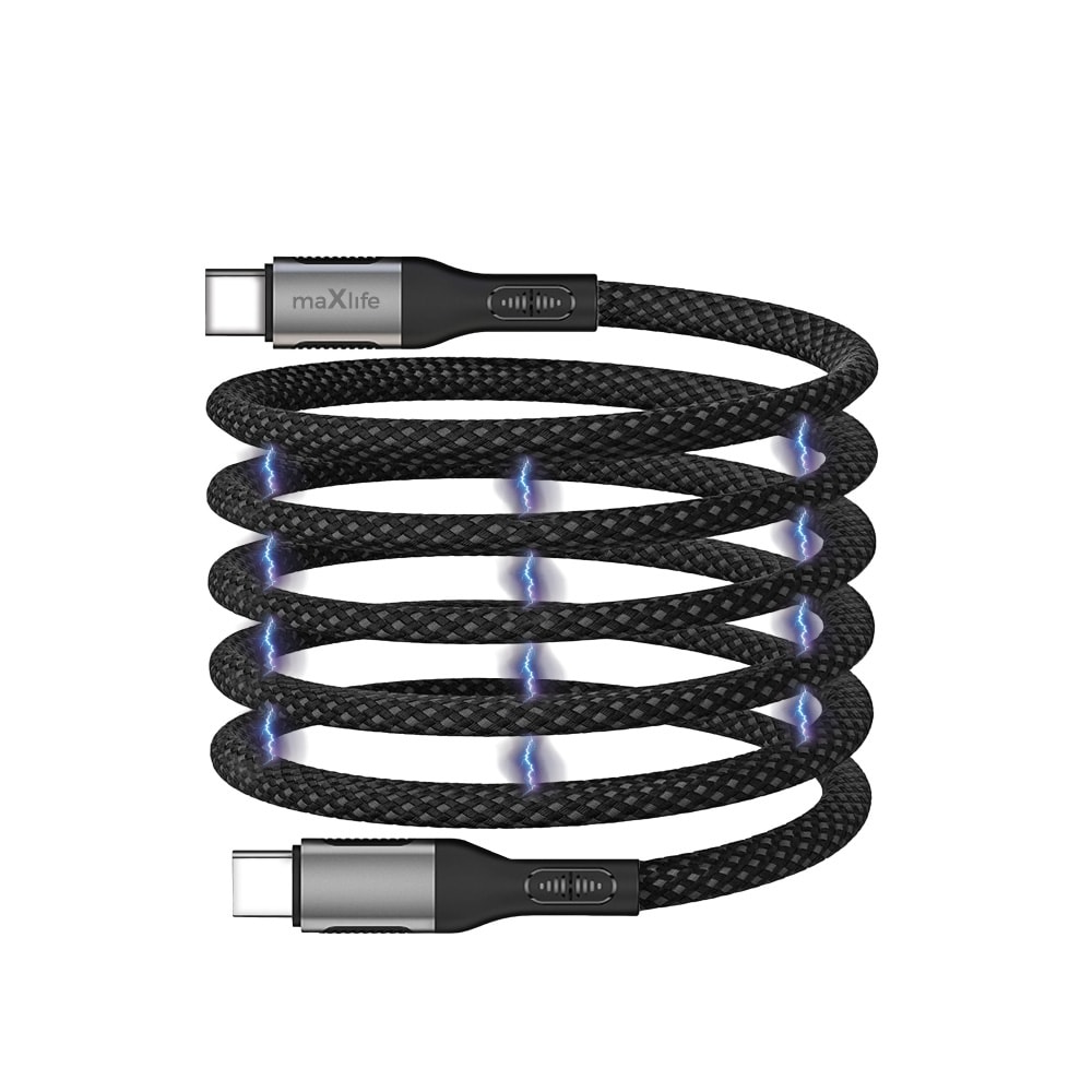 Maxlife magnetisk USB-C-kabel 100 W 1 m – Sort nylon