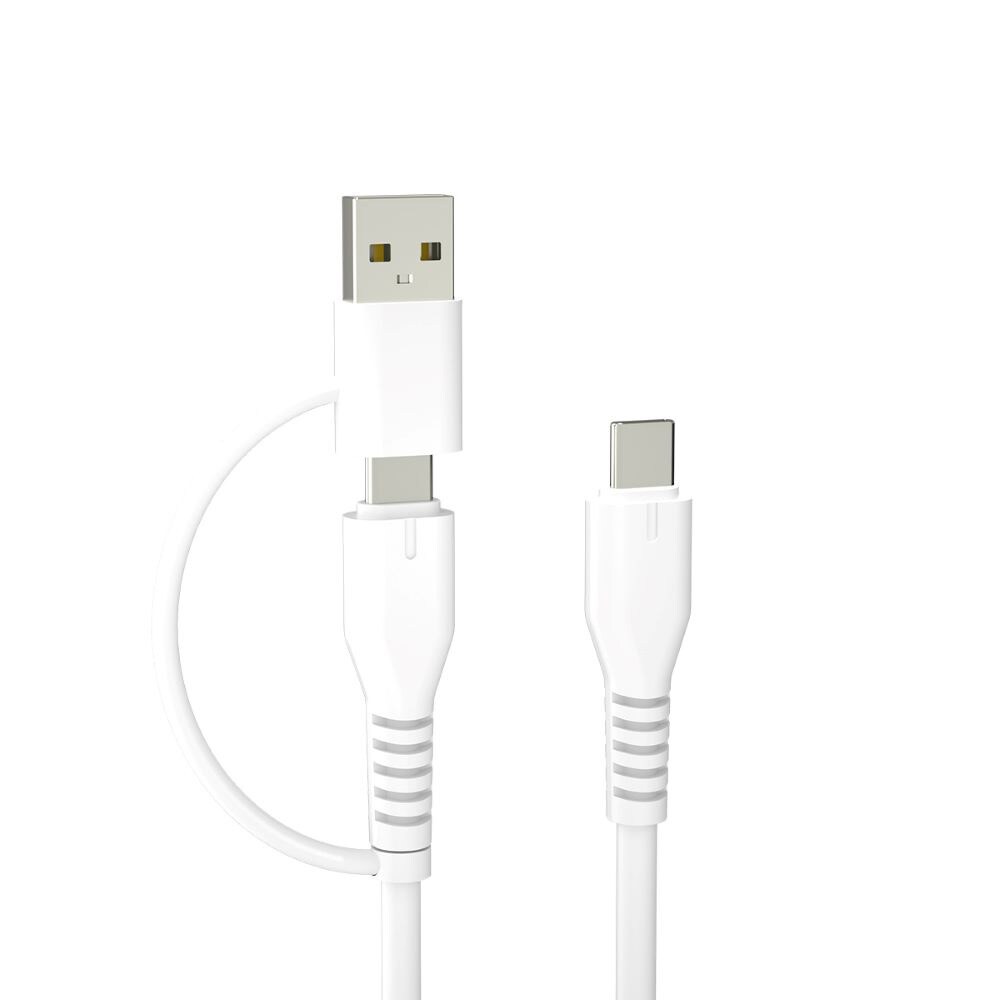 Forever 2-i-1 USB-C-kabel 1,5 m 3 A med USB-A-stik – Hvid