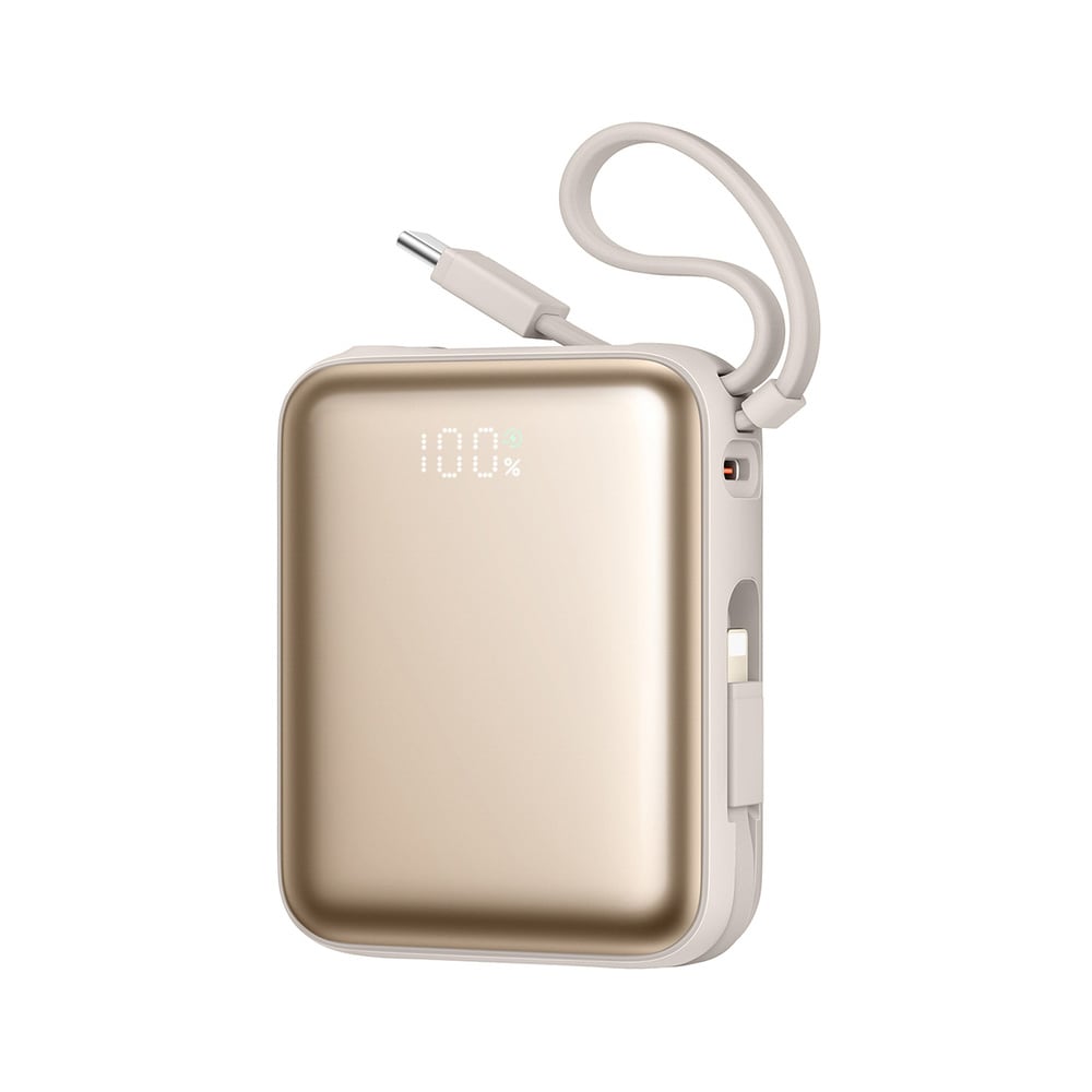Joyroom Powerbank 22.5W 10000mAh med indbygget USB-C og lightning-kabel - Guld