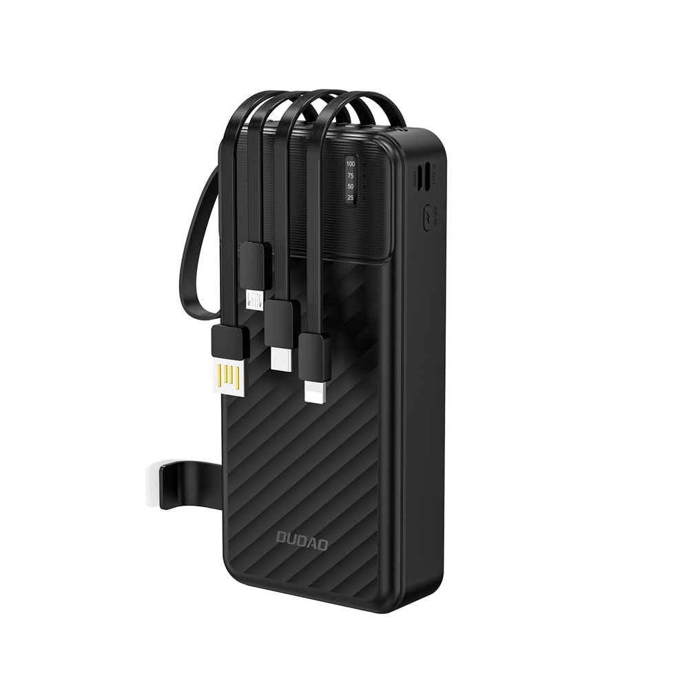 Dudao K11 Pro 20000mAh Powerbank med indbyggede USB-kabler - Svart