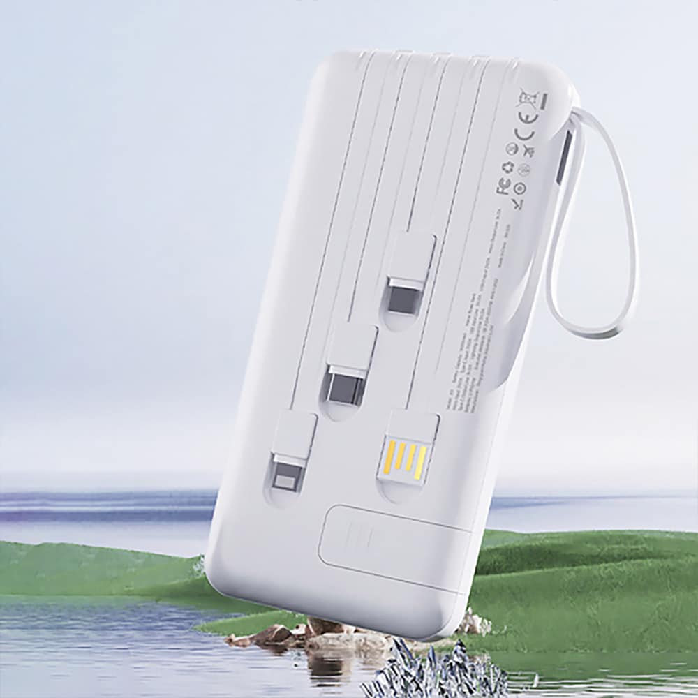 Dudao K11 Pro 20000mAh Powerbank med indbyggede USB-kabler - Hvid