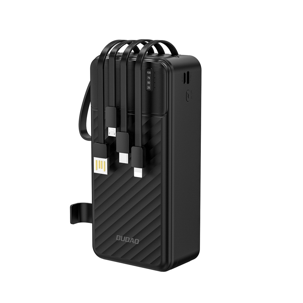 Dudao K11 Max 30000mAh Powerbank med indbyggede USB-kabler - Svart