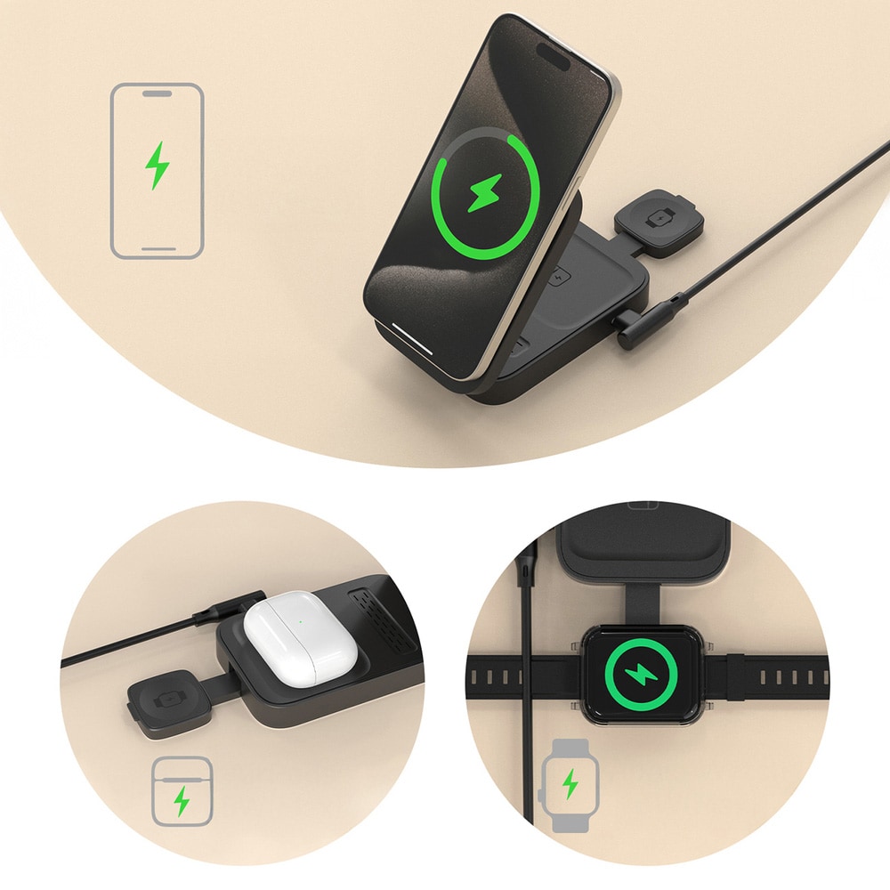 Dudao A11 Max 3-i-1 15W trådløs opladningsstation med MagSafe-kompatibilitet