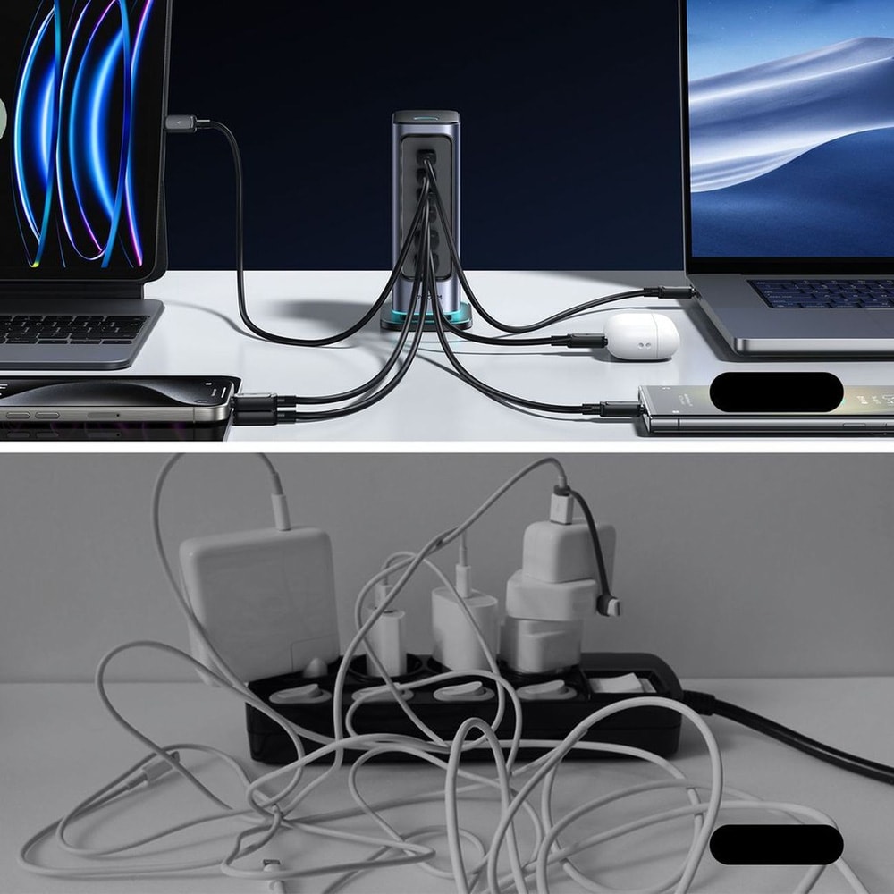 Joyroom GaN 65W ladestation 4×USB-C + 2×USB-A - Grå