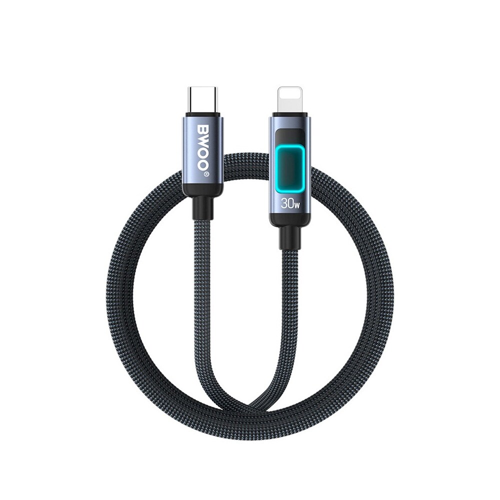 BWOO Flettet USB-C til lightning-kabel PD 60W med LED-display