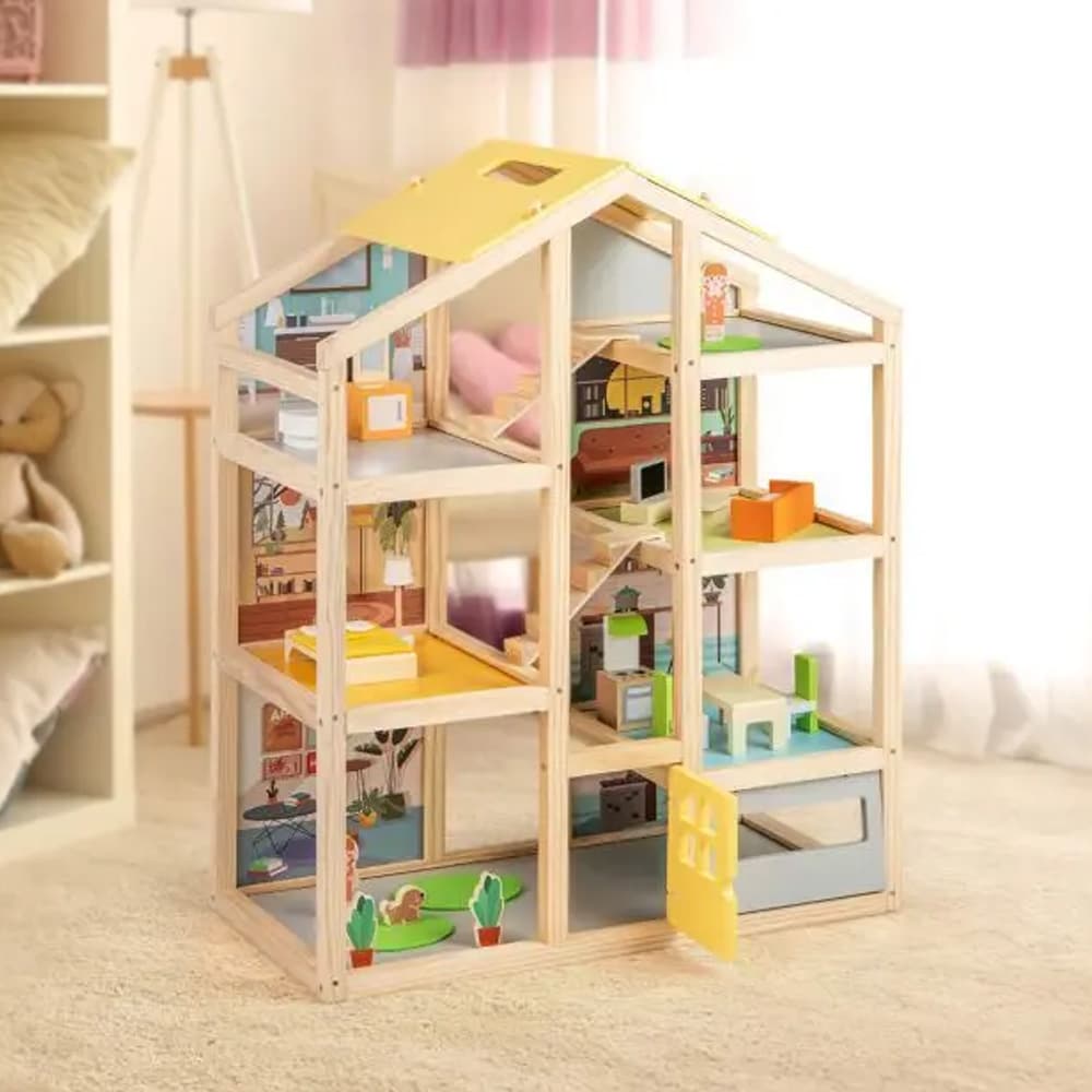 Dukkehus til børn 3+ med møbler og figurer - 21 dele