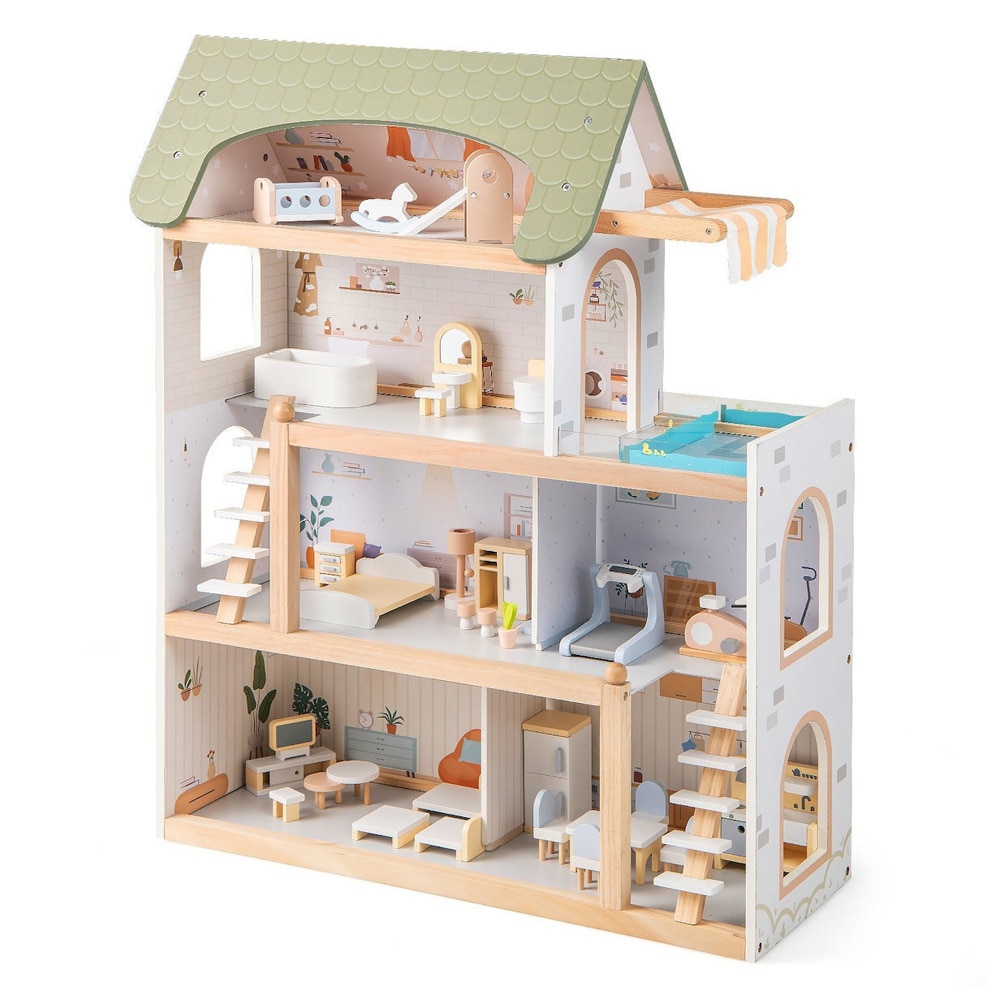 Dukkehus til børn 3+ med møbler og tilbehør - 33 dele
