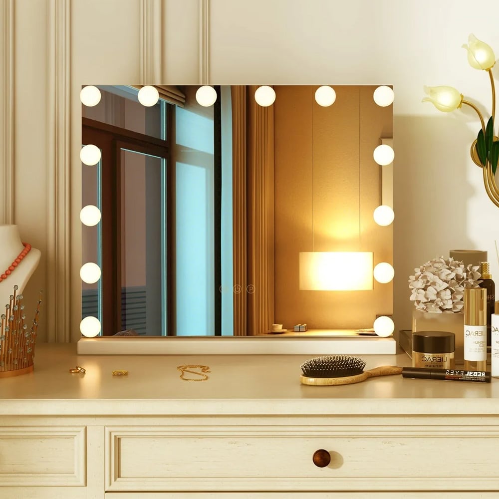 Hollywood makeup-spejl med LED-belysning – 50×43 cm