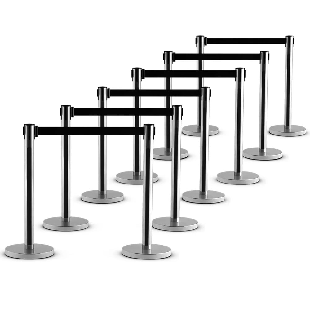 Afspærringspæle 6-pak med optrækkeligt bånd