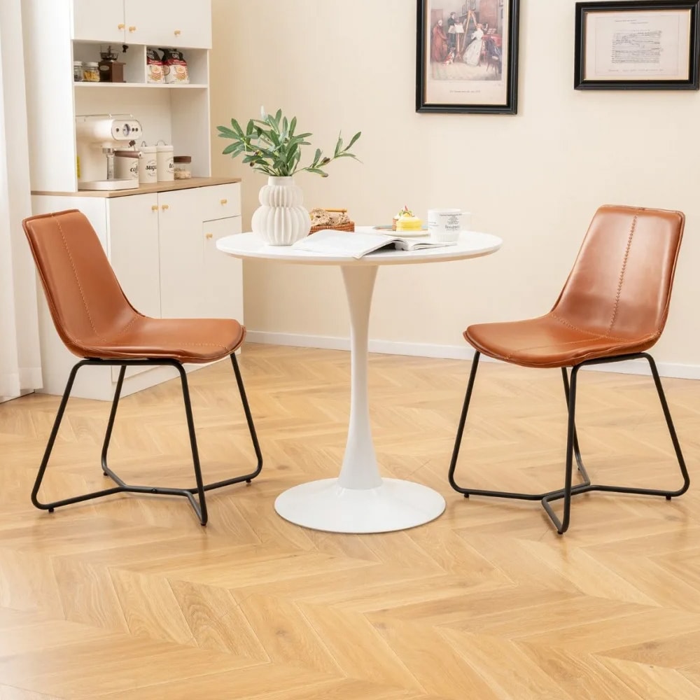 Køkkenstole med brunt kunstlæder og sorte stålben 2-pak