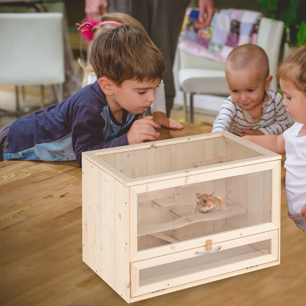 Hamsterbur i træ med 2 åbninger 60x35,5x42cm