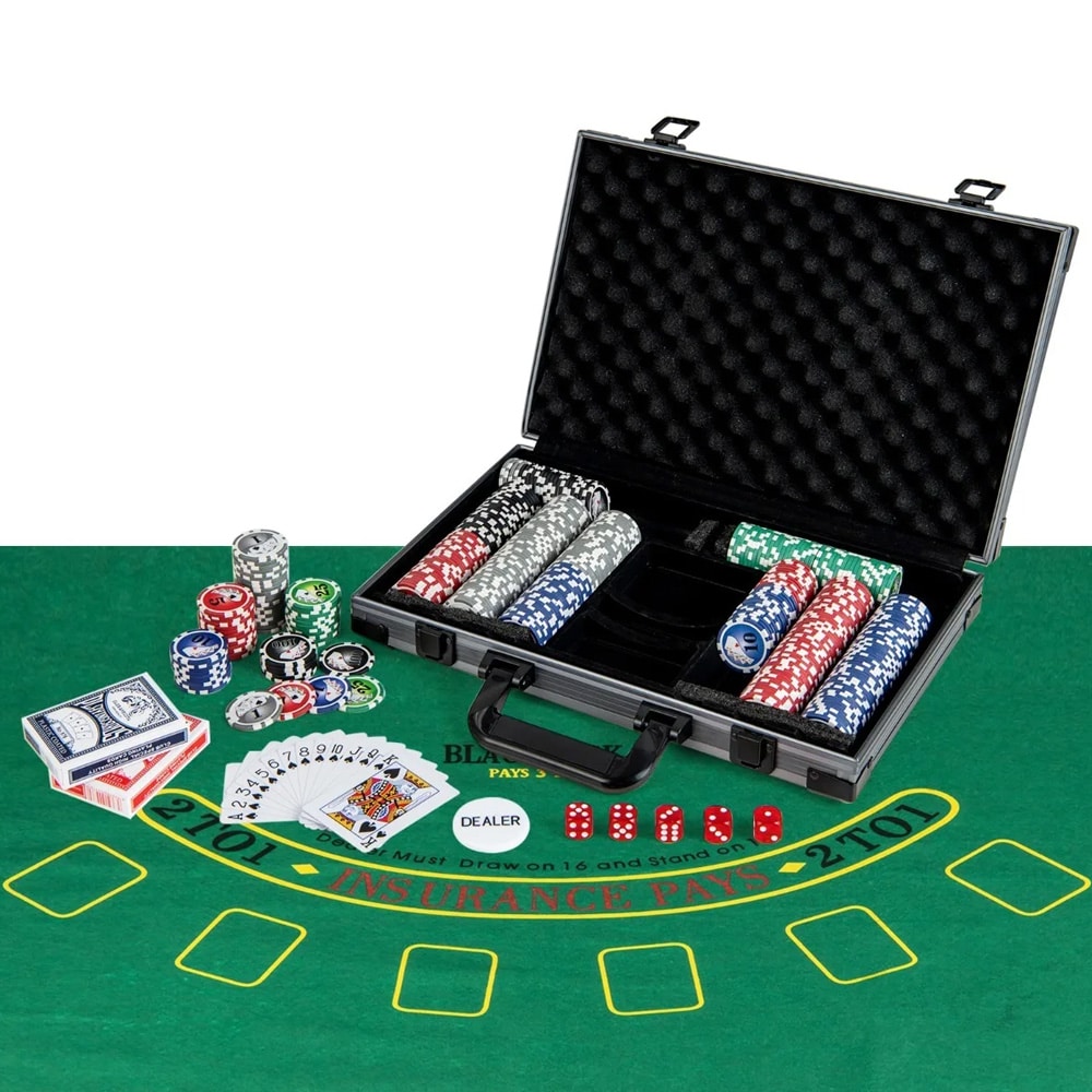 Pokersæt med 400 jetoner / Texas Hold'em-sæt / kort og terninger i aluminiumskuffert
