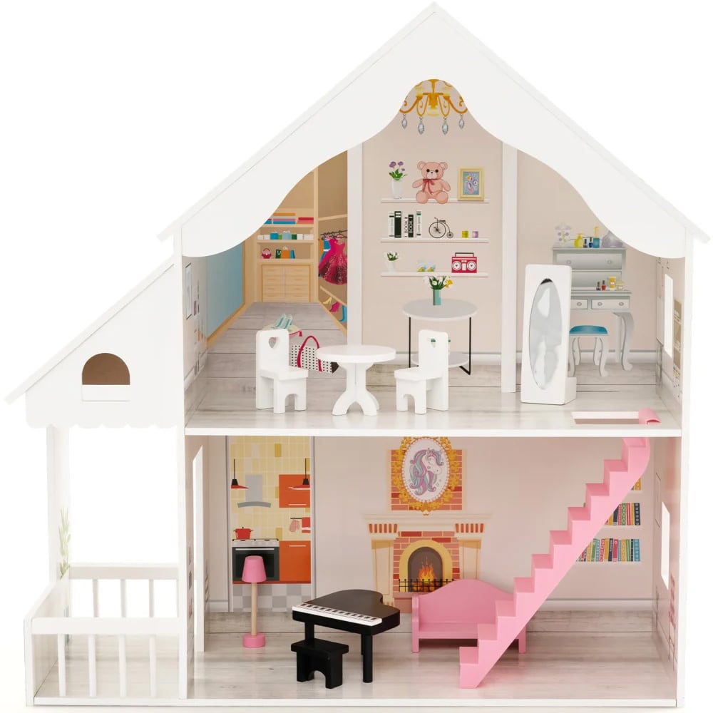 Dukkehus i 2 etager med møbler