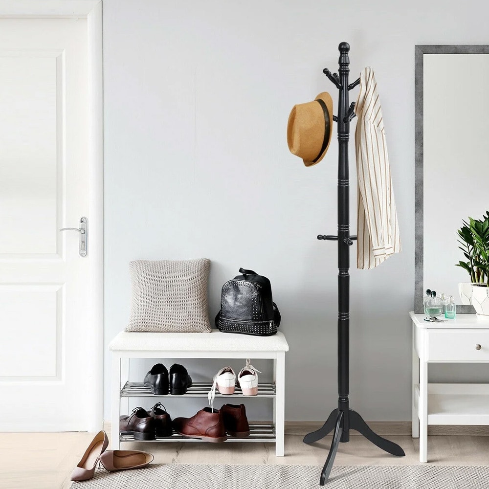 Fritstående knagerække i træ - Svart