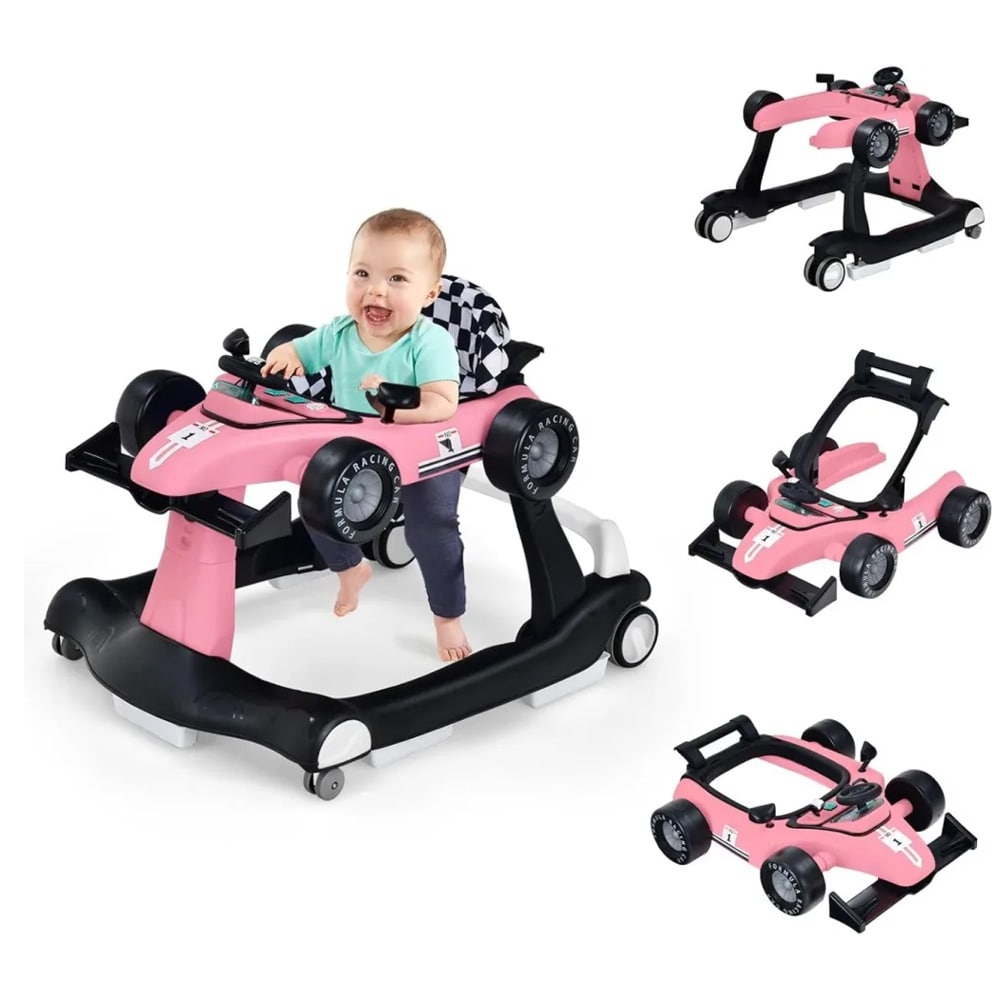 4-i-1 Race Car Walker - svart/pink, justerbar og sammenklappelig