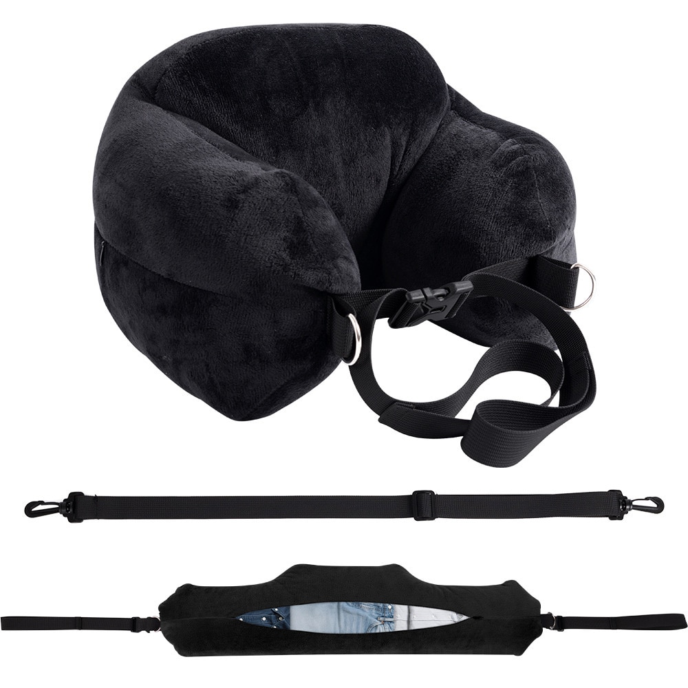 Rejsepude med opbevaring i polyester - Svart