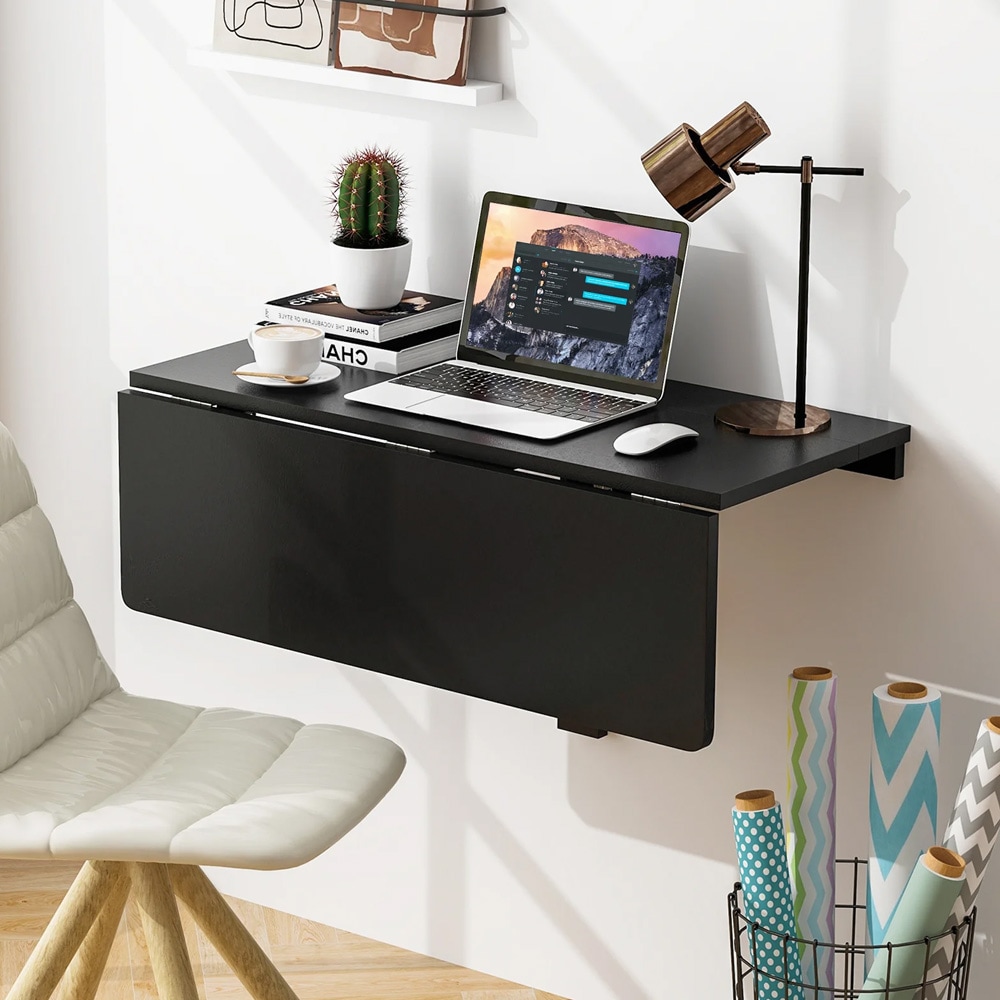 Vægmonteret foldebord 80 × 60 cm i MDF og fyrretræ med dobbelt foldebordplade - Svart