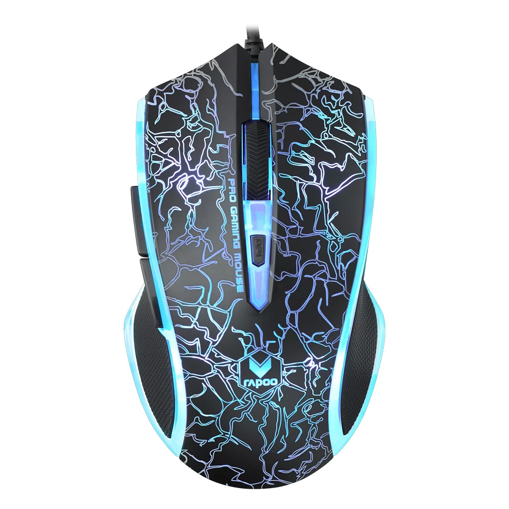 Rapoo V20S gamingmus med justerbar 500-3000 DPI-sensor og ambidextrisk ergonomi - Svart