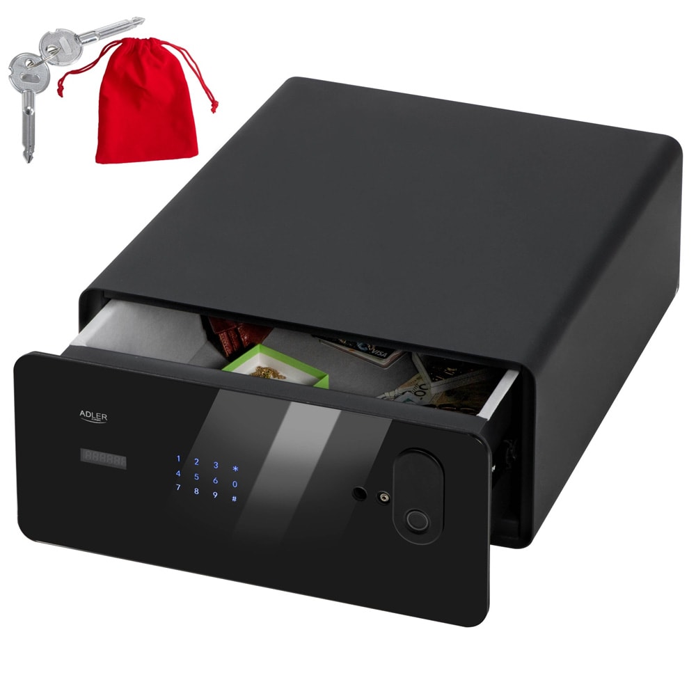 Pengeskab med berøringsskærm og fingeraftrykslæser, 17 liters kapacitet og stålkonstruktion