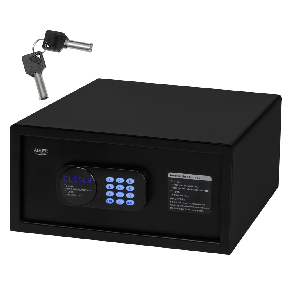 Sikkerhedsskab med kodelås, 14 l kapacitet og stålvægge