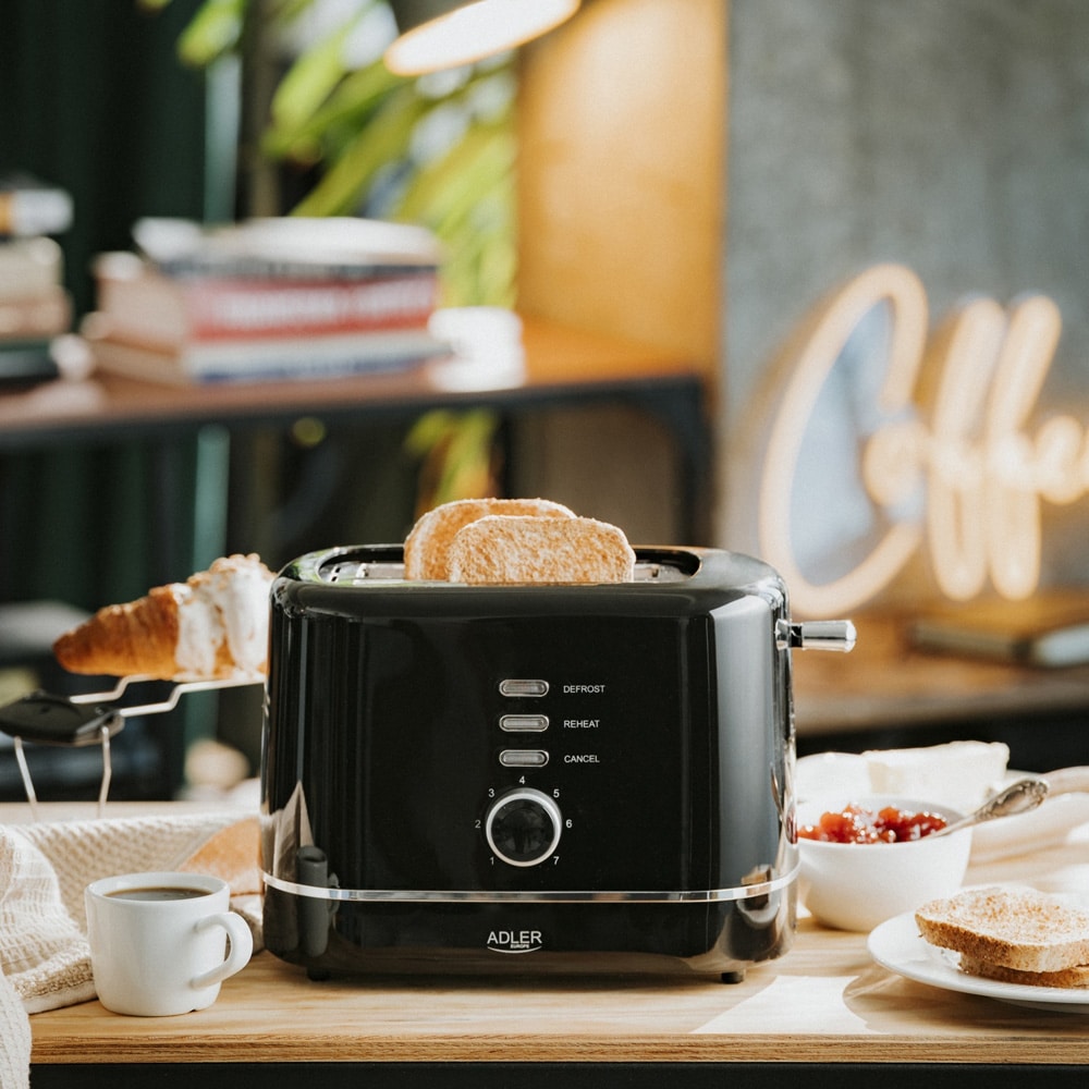 Brødrister med brødhylde og 7 ristningsniveauer - Svart