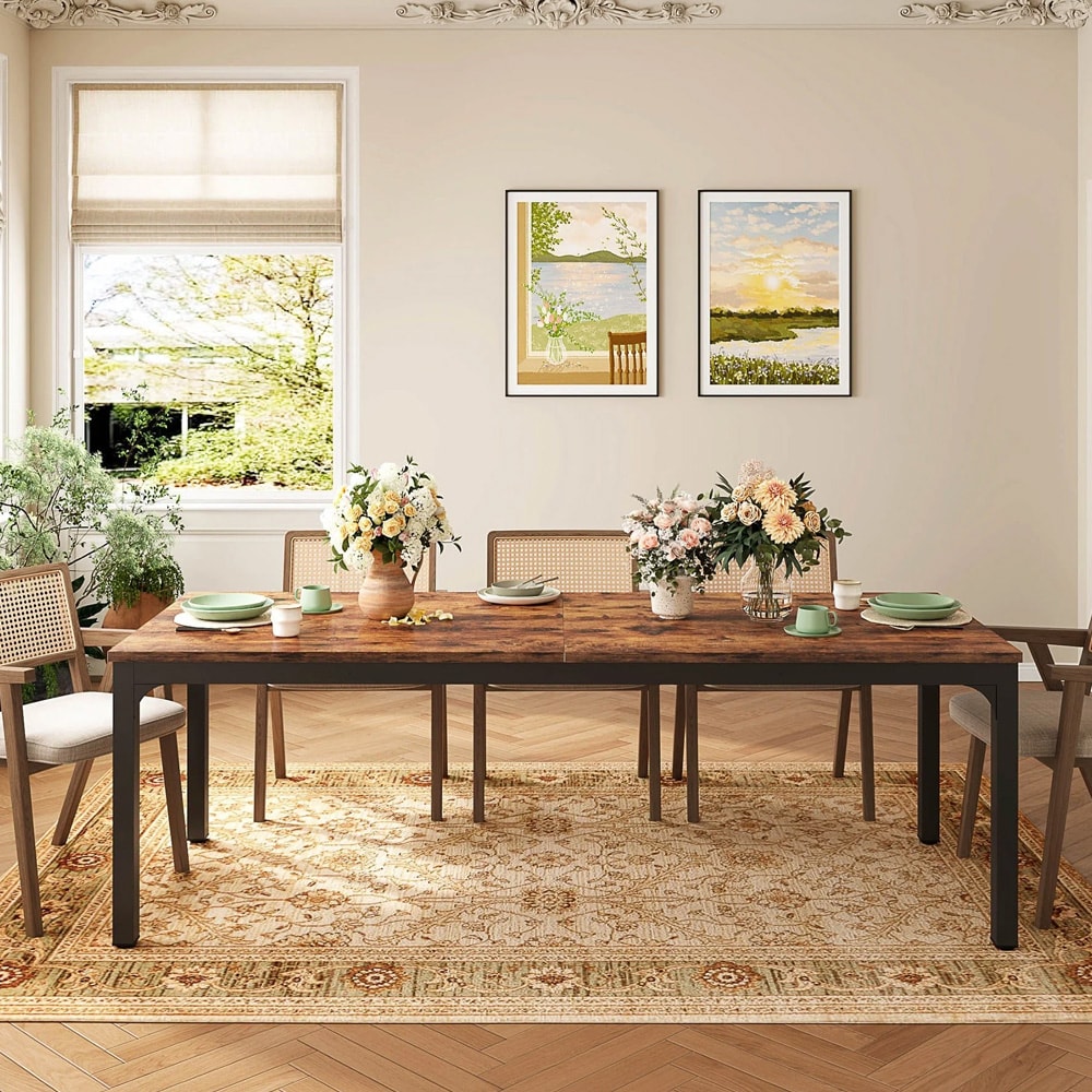 Spisebord med metalstel 200x70cm - Brun/Svart