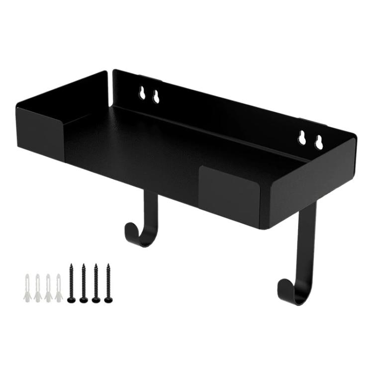 Væghylde i metal med 2 kroge - Sort