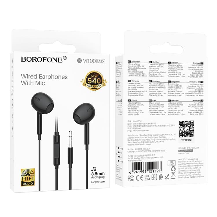 Borofone BM100 In-Ear Headset med 3,5 mm 1,2 m - Sort