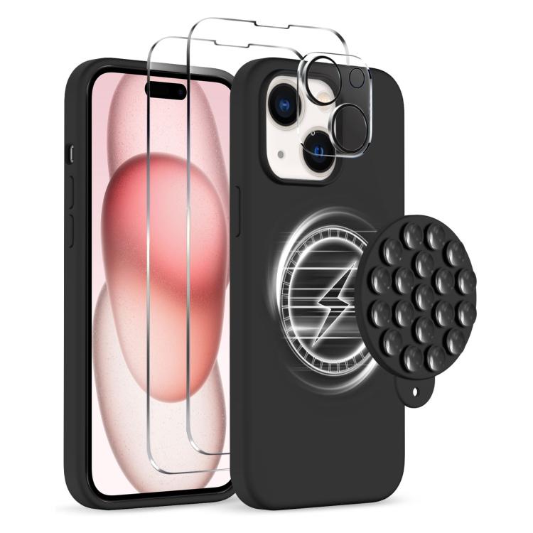Etui med Magsafe og sugekop + skærm- og linsebeskytter til iPhone 15 Plus - Svart