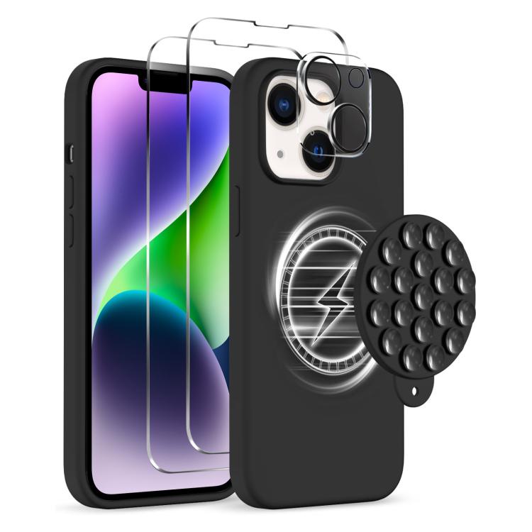 Skal med Magsafe og sugekop + skærm- og linsebeskyttelse til iPhone 14 - Svart