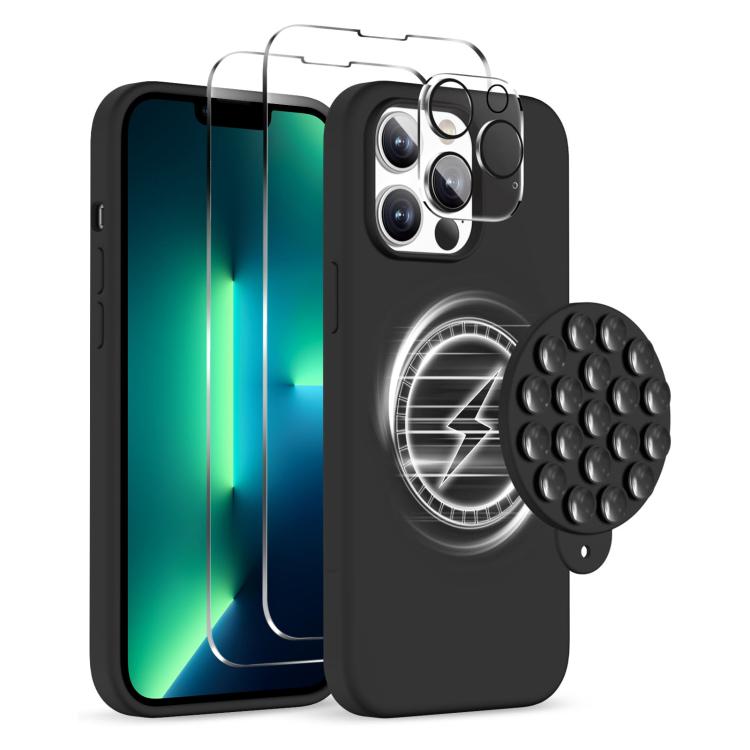 Etui med Magsafe og sugekop + skærm- og linsebeskyttelse til iPhone 13 Pro Max - Svart