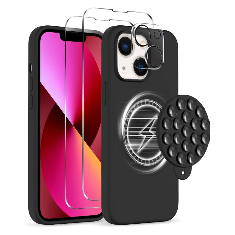 Skal med Magsafe og sugekop + skærm- og linsebeskyttelse til iPhone 13 - Svart