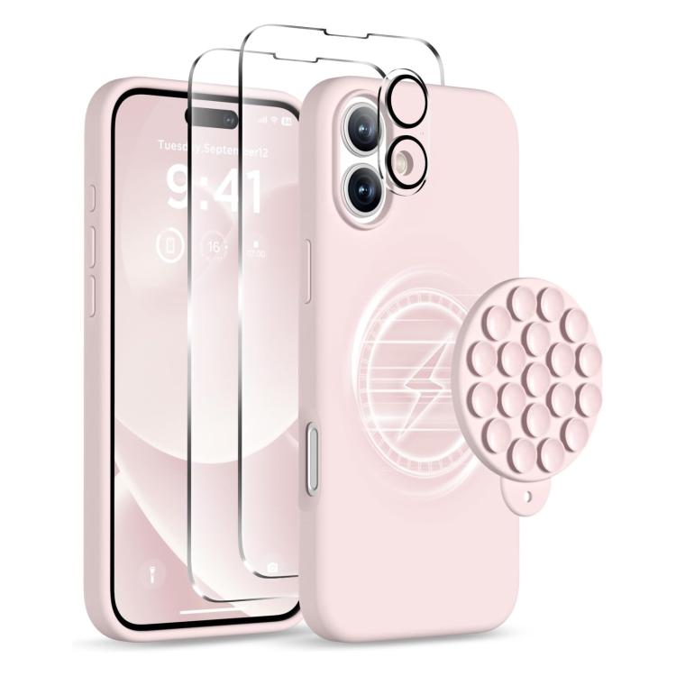 Etui med Magsafe og sugekop + skærm- og linsebeskyttelse til iPhone 16 Plus - Pink
