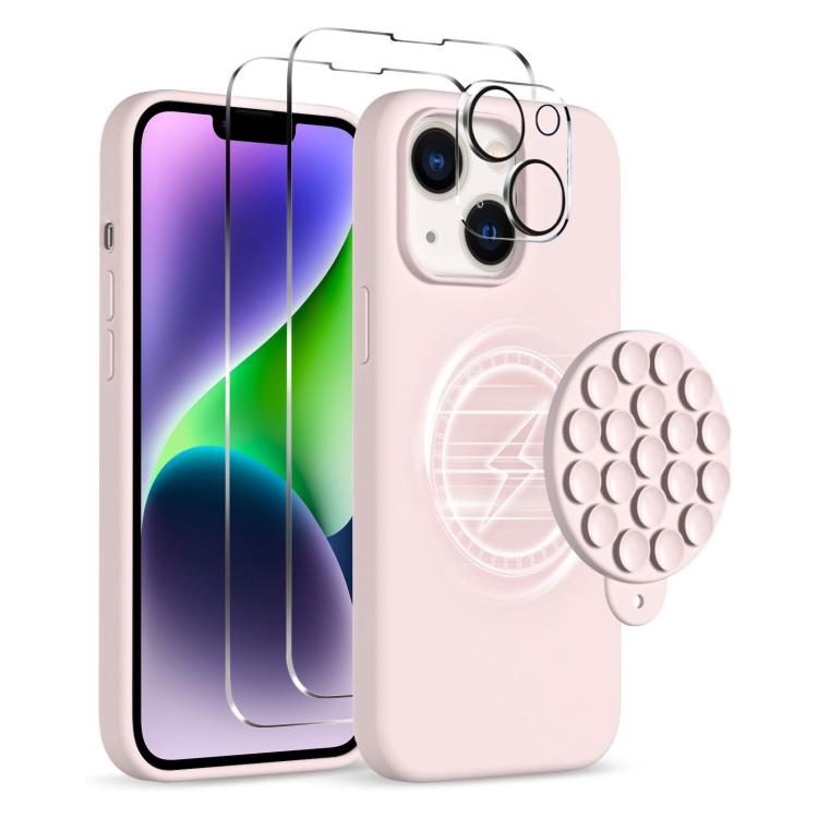 Skal med Magsafe og sugekop + skærm- og linsebeskyttelse til iPhone 14 - Pink
