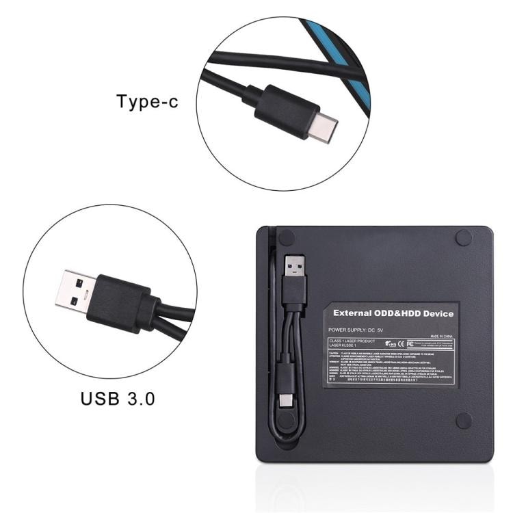 Ekstern dvd/cd-brænder med USB 3.0 og USB-C