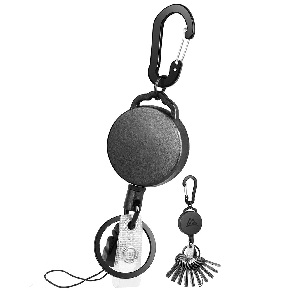 Udtrækkelig nøglering med karabinhage og stålwire