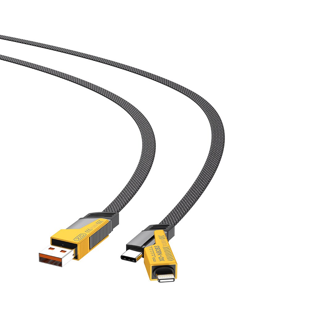 XO 4-i-1-ladekabel 60 W USB-C/USB-A til Lightning og USB-C