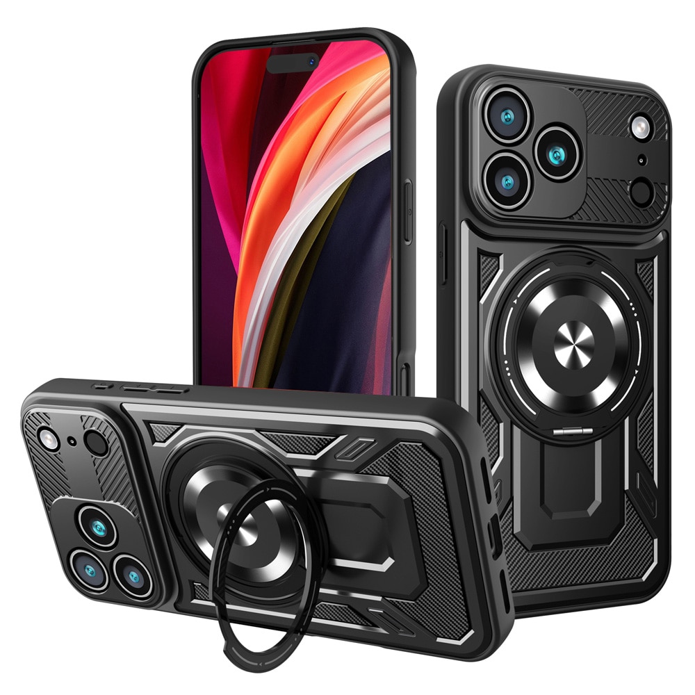 Cover med MagSafe og ringgreb til iPhone 17 Pro Max – Sort