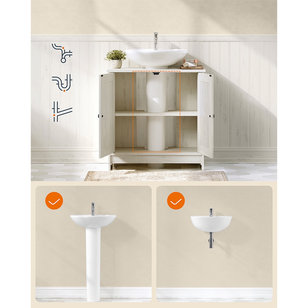 Underskab til håndvask 60x30x61 cm / skab under håndvask / badeværelsesskab / rustikt hvidt skab