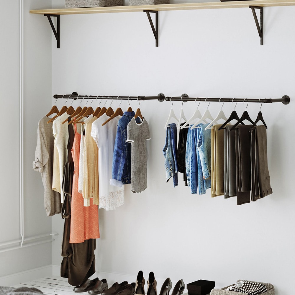 Vægmonterede tøjstativer i stål 2-pak - Sort