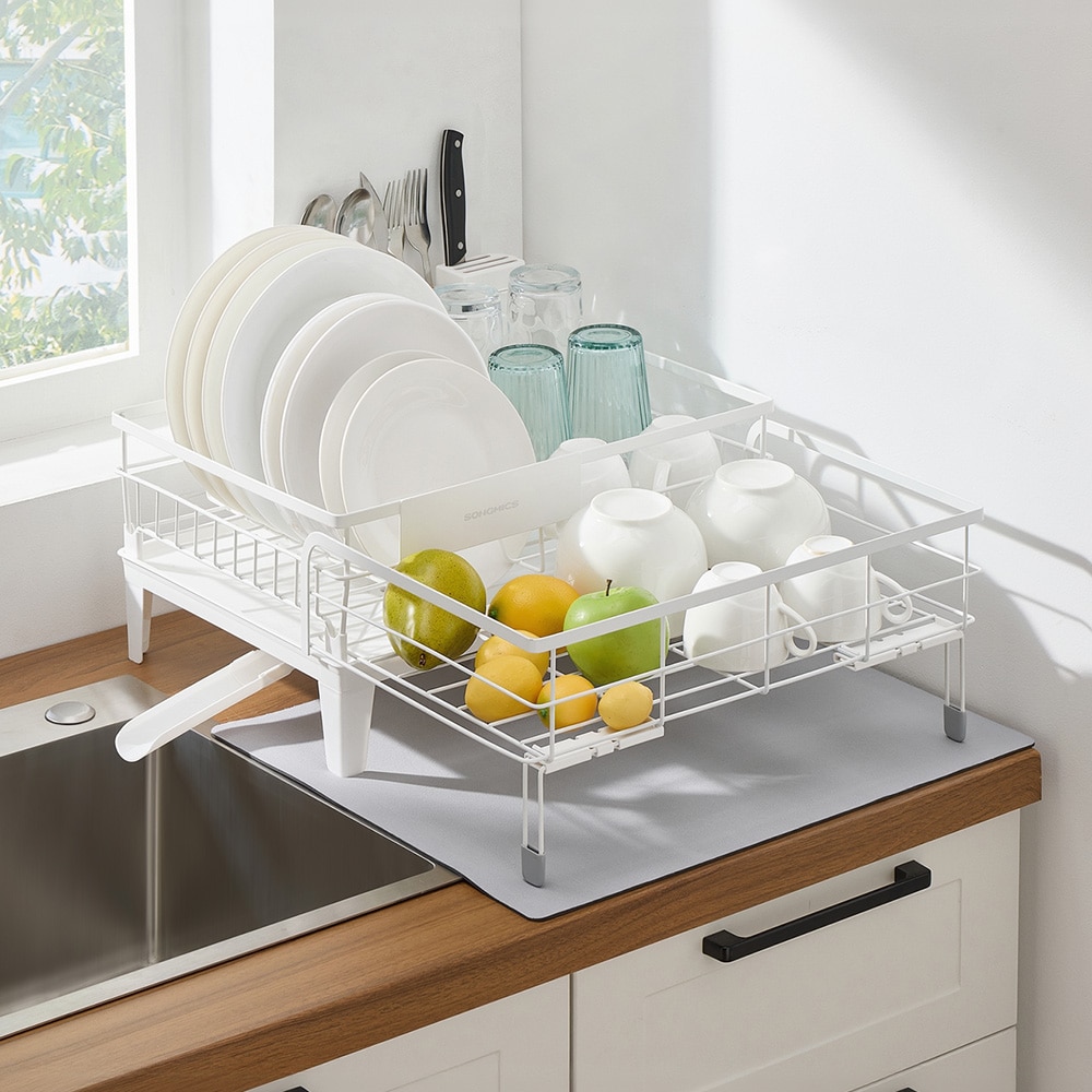 Opvaskestativ med afdrypningsbræt og bestikholder