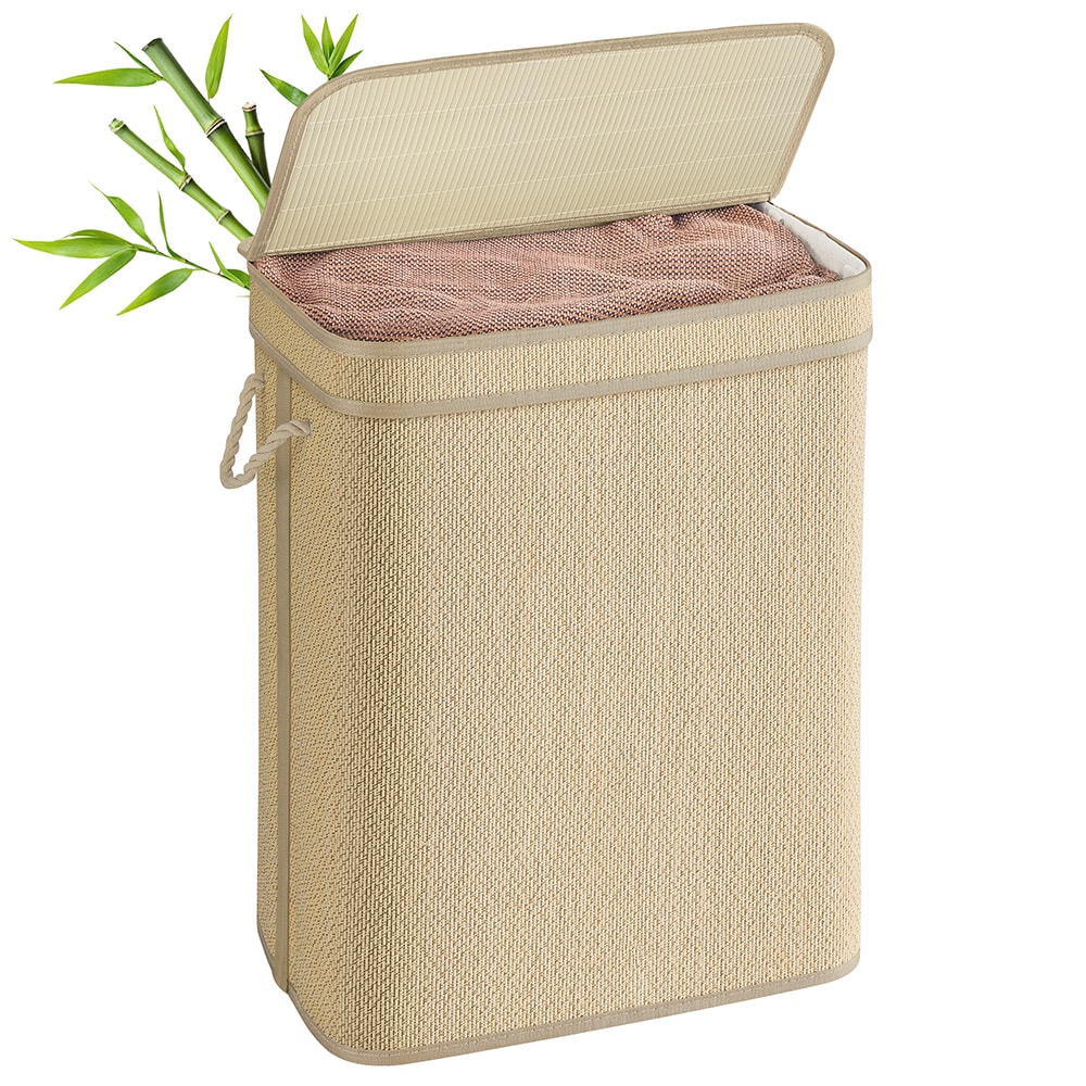 Vasketøjskurv med låg og håndtag 90L - Beige