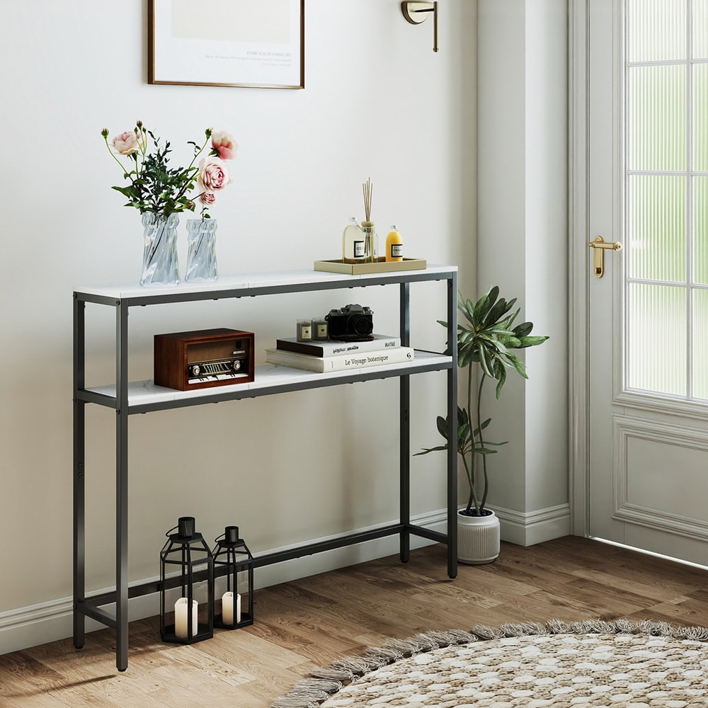 Konsolbord 100 x 80 x 20 cm med to hylder i marmorstil