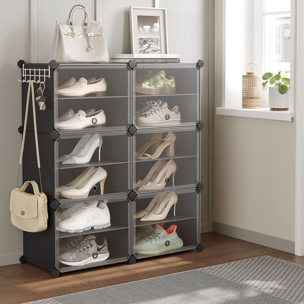 Fleksibel skoholder med seks rum og op til 24 par sko - Sort