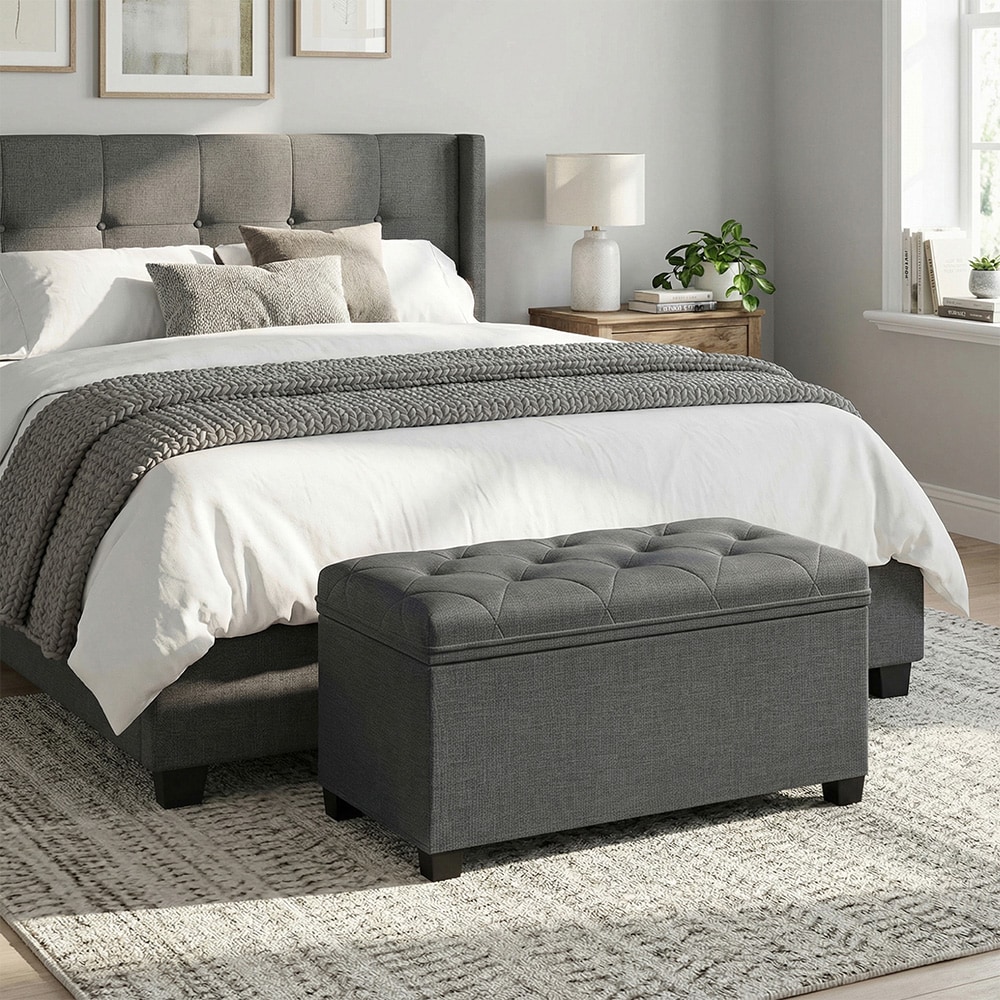 Blød opbevaringsbænk med sædehynde 76x40x40cm - Grå