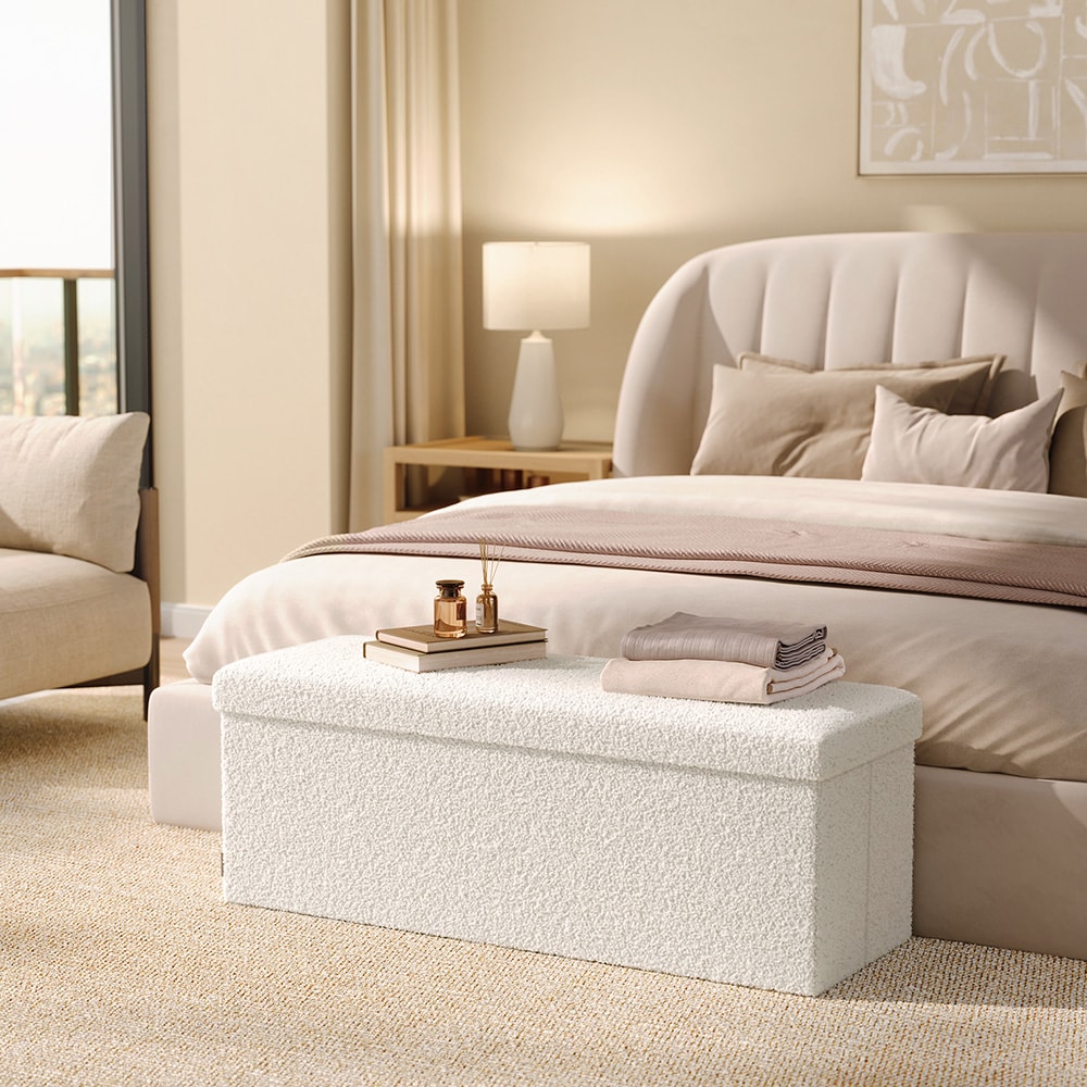 Blød opbevaringsbænk med sædehynde 110x38x38cm - Hvid